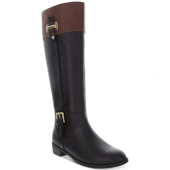 Karen Scott Deliee2 Wide-Calf Riding Boots Black/Cognac 7M New - Picture 1 of 7